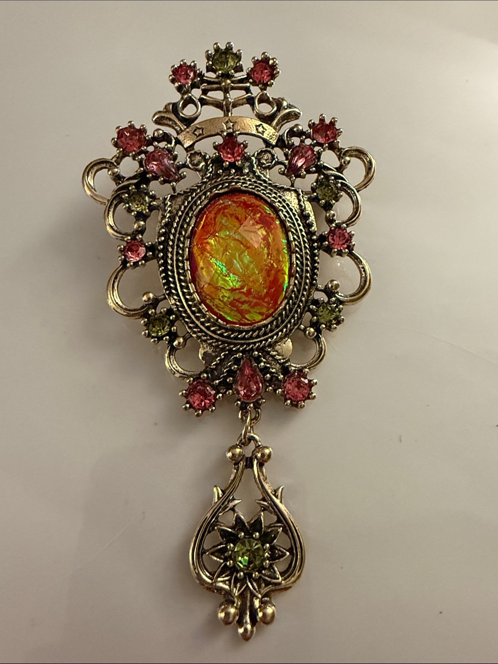 Ina Orange Opal Brooch with Pink and Green Accents